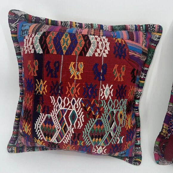 Handmade Set PATCHES OF HUIPIL Embroidered Pillow Cases Colorful Guatimala - Picture 3 of 11